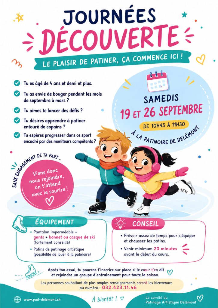 Flyer des Journées Découvertes des 19 et 26 septembre à la patinoire de Delémont
